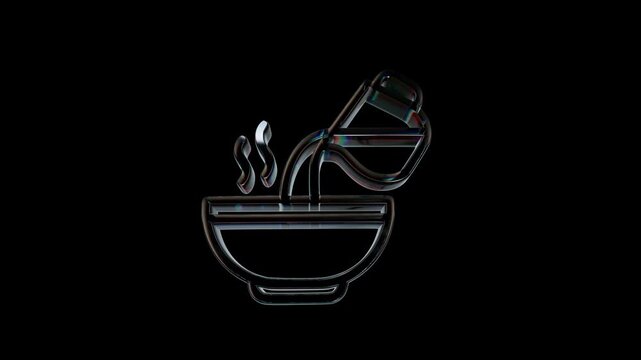 Glass style icon of pouring hot soup into a bowl for food and restaurant design concepts 3D Icon