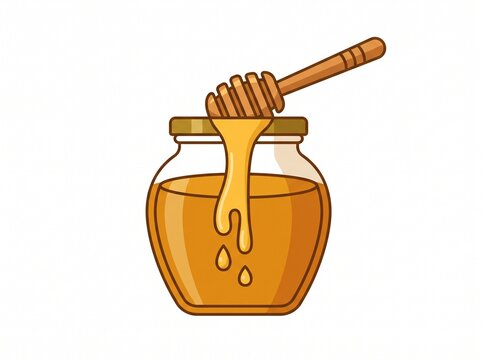 Honey Jar with Wooden Dipper Flat Vector Illustration