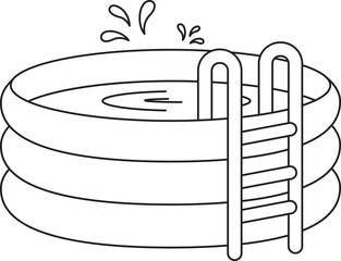 Obraz premium Inflatable swimming pool, cartoon style, line drawing.