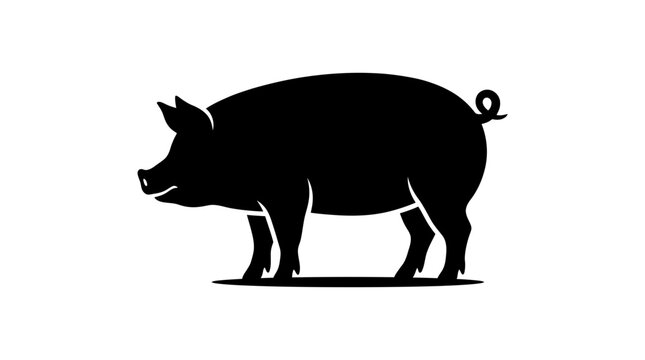 Black silhouette of a pig animal.