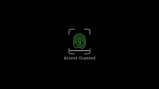 Fingerprint biometric authentication animation with access granted notification for cybersecurity and digital identity verification