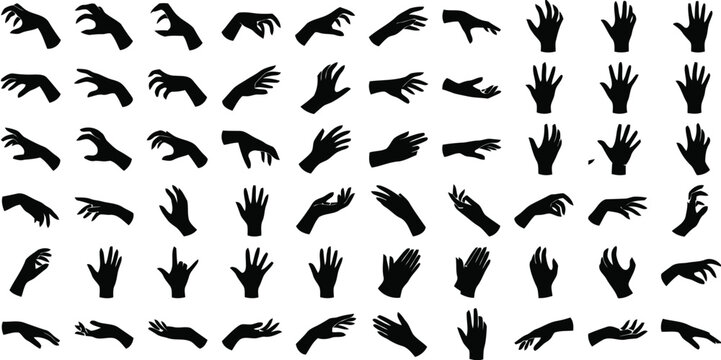 Collection of Black Hand Gestures and Finger Positions in Minimalist Silhouette Style