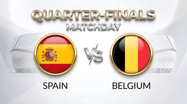 Spain vs belgium quarter finals soccer match graphic display on white background
