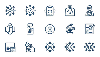 Fototapeta premium vector line icon set of pandemic prevention and virus protection, including face mask,