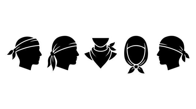 Bandana and scarf style icons illustration featuring head and neck silhouettes representing fashion, versatility, and practical outdoor wear
