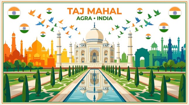 India independent day illustration taj mahal agra india patriotic holiday artwork