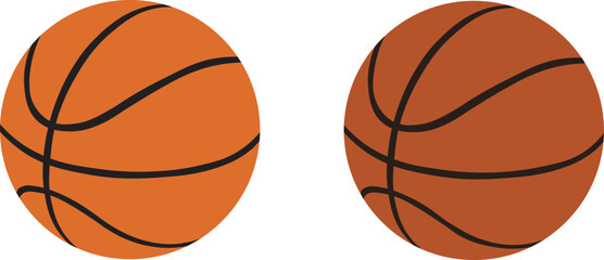 Fototapeta premium Classic basketball ball vector illustration set with smooth geometric lines. High-quality isolated realistic orange and vintage terracotta basketball symbols template.