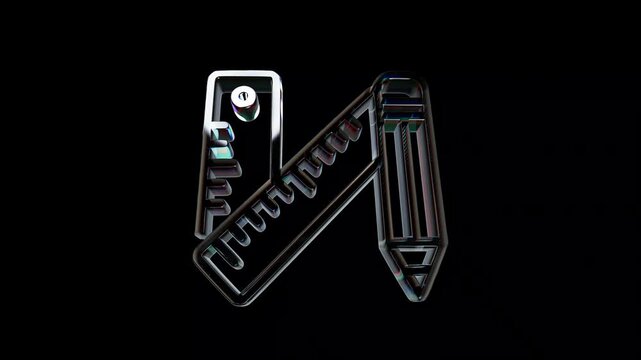 Metallic letter n shaped like a ruler and pencil for design architecture and education concept 3D Icon