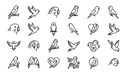 Fototapeta premium Cute Hand Drawn Bird Outline Icon Collection with Flying Perched and Love Bird Illustrations
