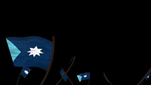 Minnesota State Flags Waving Crowd. Realistic 4K 60fps Seamless Loop Animation Isolated On Black Background For Overlay. Lot Of Minnesota State Flags With Realistic Fabric Motion.