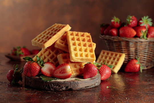Belgian waffles with fresh strawberries.