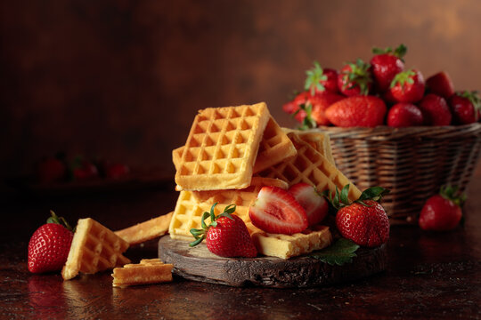 Belgian waffles with fresh strawberries.