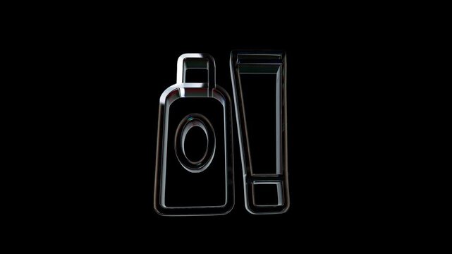 Glass cosmetic bottles and tube icon with a shiny transparent look 3D Icon