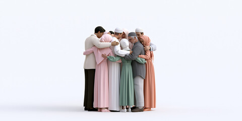 Fototapeta premium Multi-generational Muslim family embracing together in celebration 