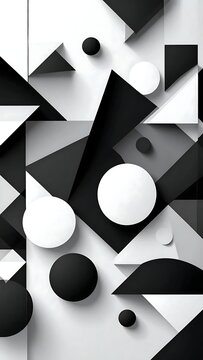 Monochrome Geometric Shapes Arranged in Layered Abstract Composition