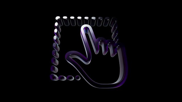 Shiny 3d hand cursor icon clicking on a square frame button 3D Icon