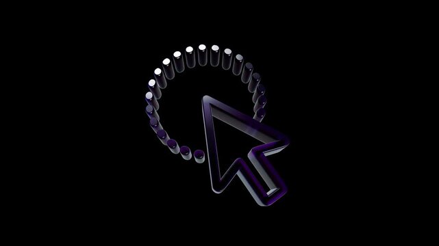 Shiny 3d computer mouse cursor pointer icon with a loading progress circle loop 3D Icon