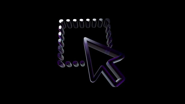 3d glossy computer mouse cursor arrow selecting a square area on a dark background 3D Icon