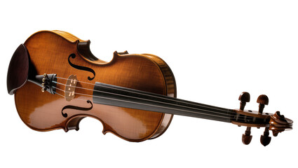 Fototapeta premium Polished wooden violin with f-holes and tuning pegs, isolated on transparent background