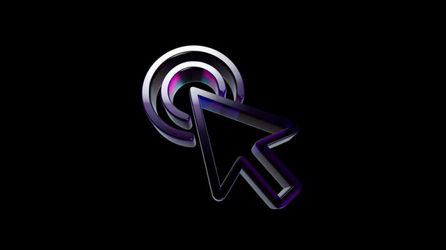 Shiny 3d mouse cursor arrow icon clicking on a dark surface 3D Icon