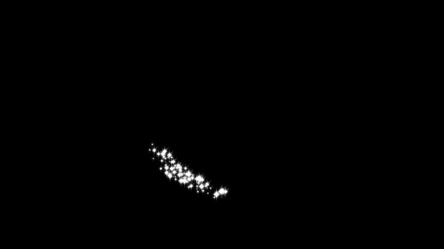 4K 2D glitter star sparkle animation, magic line dust, pixie dust path, cartoon glitter, White stars and bokeh lights sparkle effect background loop on black background video element