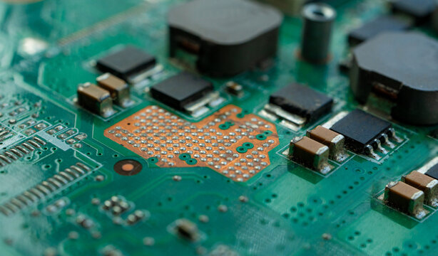 Electronic circuit board closeup, technology hardware pattern