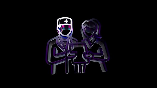 Medical doctor and nurse wearing face masks looking at a patient chart icon 3D Icon