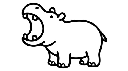 Fototapeta premium Minimalist hippopotamus line art with open mouth on white.