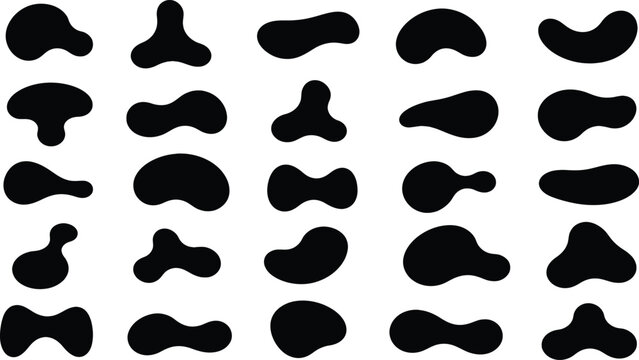 Set of black organic liquid blob shapes and elements