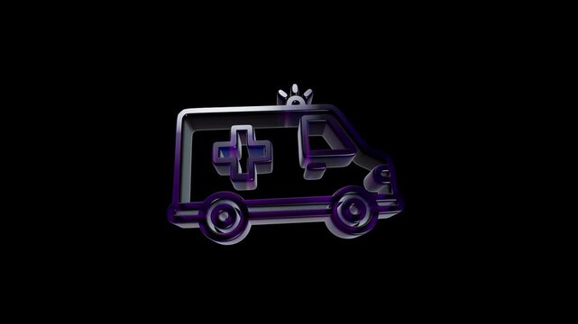 3d metallic ambulance icon with a glowing light on top isolated on a dark black background 3D Icon