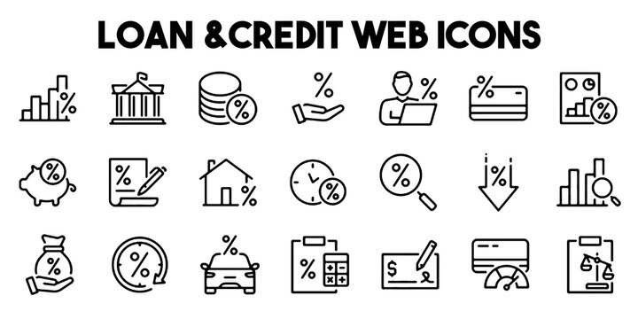 Finance Loan and Banking Line Icons Set Editable Vector Illustration Isolated on Transparent Background