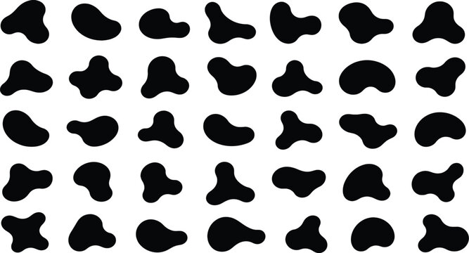 Set of black organic blob shapes on white background