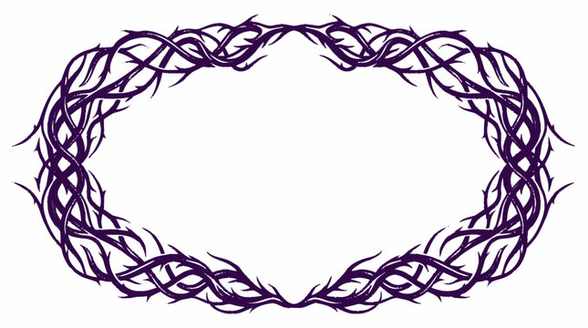 Dark purple graphic C-shaped open frame border of intertwined gnarled 