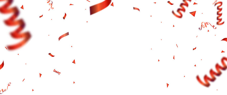 Luxury Red and Gold Confetti Ribbon Frame PNG. Transparent Overlay Border for Festive Celebration, Birthday, and Wedding Invitation Design.