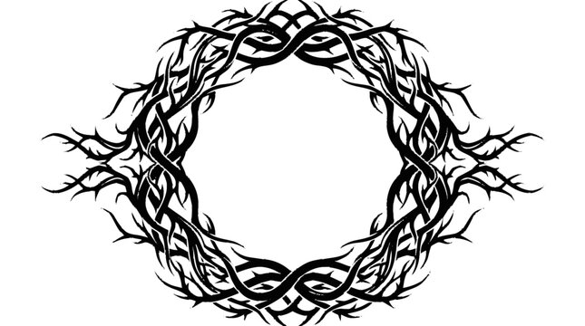 Dynamic black graphic border created from interwoven gnarled branches 