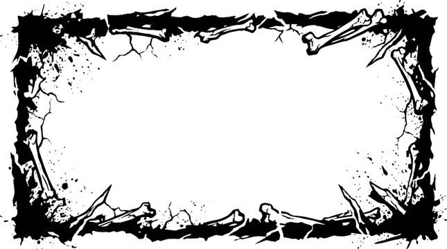 High-contrast black graphic open frame border composed of stylized bro