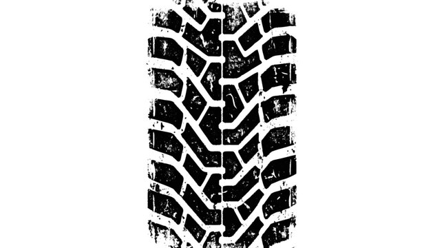 Monochrome vector illustration of a distressed black tire tread showin
