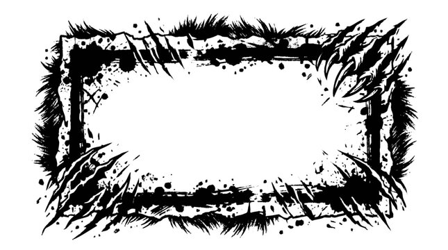Monochrome graphic C-shaped frame with fierce claw marks jagged spikes