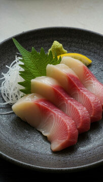 Exquisite assorted raw fish sashimi set elegantly served in a traditional ceramic bowl