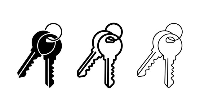 Minimalist keys icon set: black, linear, and outline styles