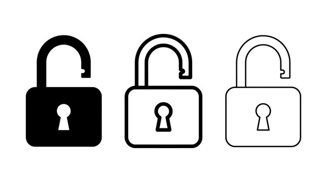 Minimalist padlock designs highlighting secure open and closed concepts