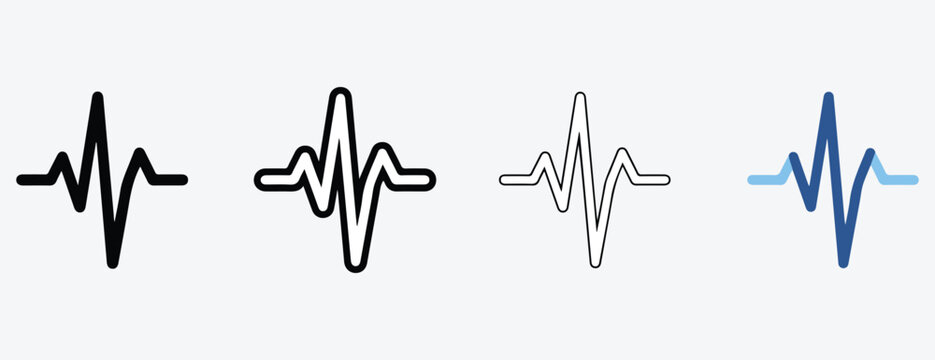electrocardiogram or ecg heartbeat line icons in different colors and styles for medical and health related designs  heart rhythm waveforms