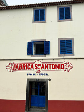 Historic building of the Fabrica Santo Antonio factory. Close-up. Funchal. Madeira. Portugal.