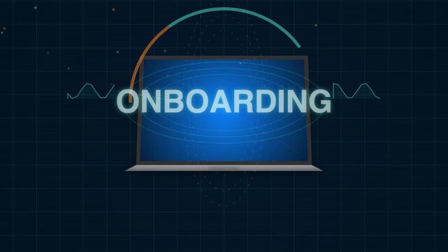 Digital software interface processing employee onboarding integration workflow for human resource recruitment management corporate orientation data automation and technology network communication