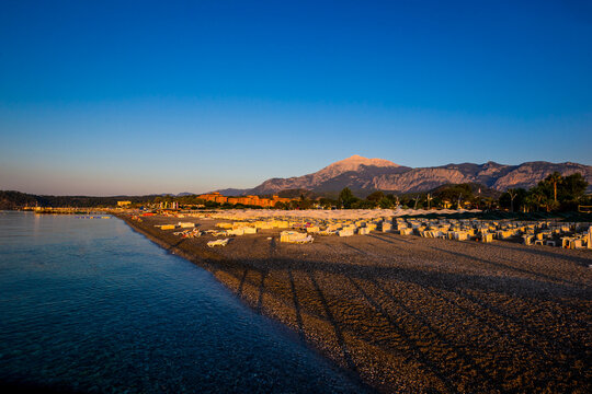 Mount Tahtali in Turkey in the ridge of the Taurus Mountains. View from the Mediterranean Sea from the bay of the village of Camyuva in the province of Antalya.