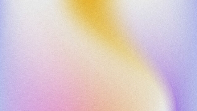 Soft curved multicolor grainy noise gradient abstract backdrop blending warm yellow, blush pink, sky blue, and vivid purple textured grain texture. 