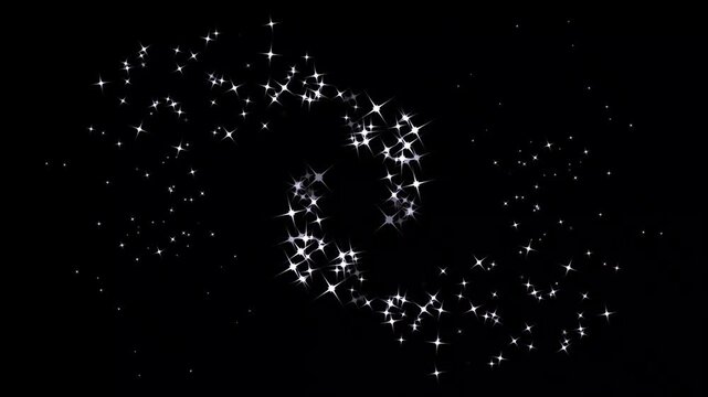 Glitter stars line animation, white twinkling particles, starlight dust line.cartoon doodle sparkles, star sparkle vector doodles, glowing light effect in seamless 4K black screen animation for video