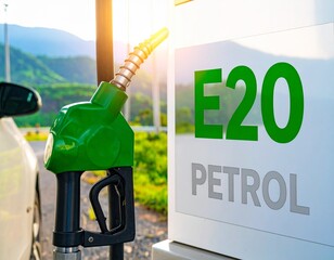 Indian fuel station dispensing E20 ethanol blended petrol