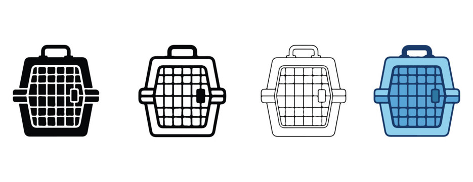 pet carriers icons isolated on white background for travel or transportation needs