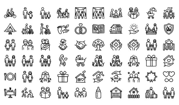 Editable Family and Love Outline Icon Collection Vector Set